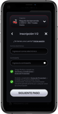 Captura de pantalla móvil de los pasos de registro 2