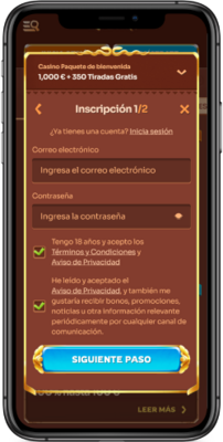 Captura de pantalla móvil de los pasos de registro 2