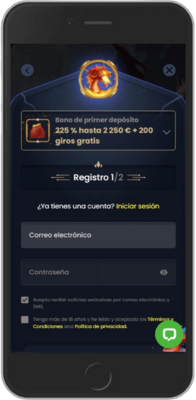 Captura de pantalla móvil de los pasos de registro 2