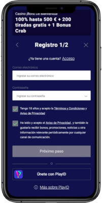 Captura de pantalla móvil de los pasos de registro 2