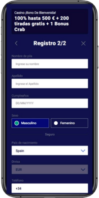 Captura de pantalla móvil de los pasos de registro 3