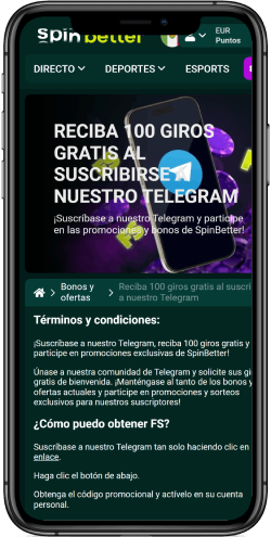 SpinBetter – 100 giros gratis por Telegram