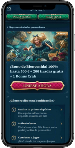 Captura de pantalla de la página de bonos de la casa de apuestas