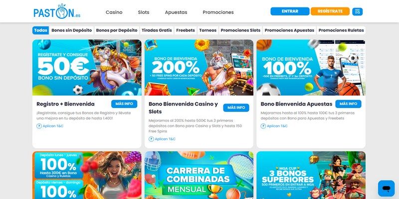 Captura de pantalla de la página de bonos de la casa de apuestas