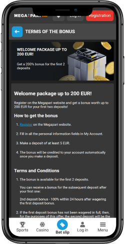 Captura de pantalla de la página promocional de Megapari