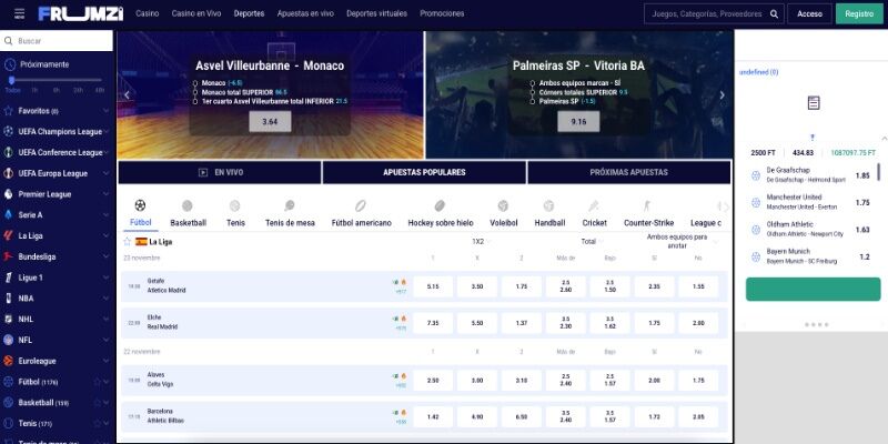 Imagen de la página de deportes de Frumzi.