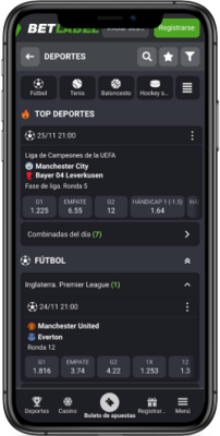 captura de pantalla de la página de apuestas de fútbol