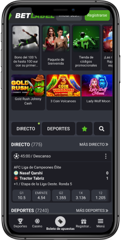 Captura de pantalla móvil de la página principal de BetLabel