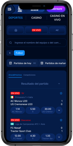 Captura de pantalla móvil de la página de deportes de Boomerang-Bet