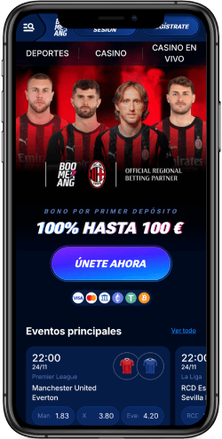 Captura de pantalla móvil de la página principal de Boomerang-Bet