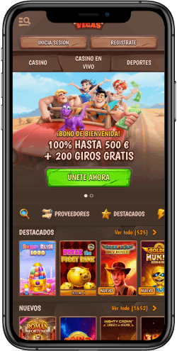 Captura de pantalla móvil de la página principal de Stonevegas