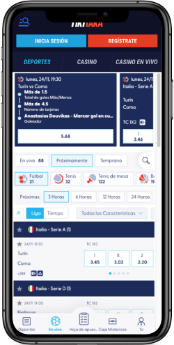 Captura de pantalla móvil de la página de deportes de TikiTaka