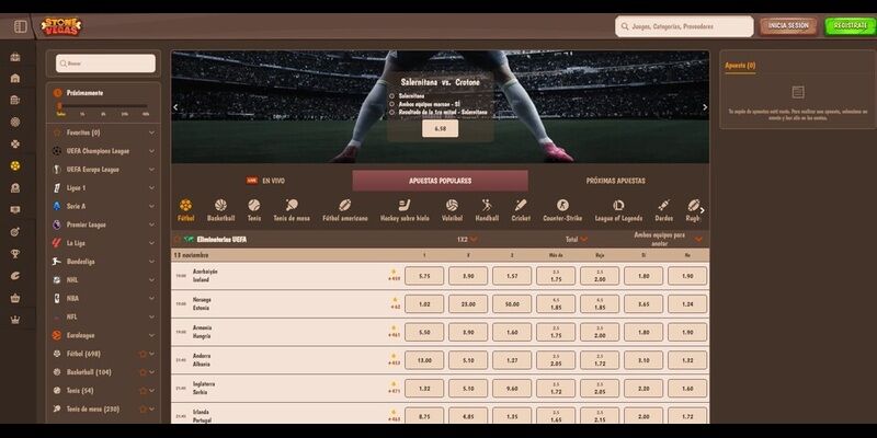 Imagen de la página de deportes de Stonevegas.