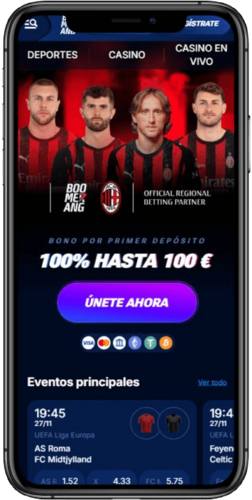Una captura de pantalla móvil de la página de inicio de Boomerang Bet Casino