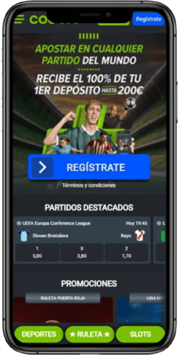 Una captura de pantalla móvil de la página de inicio de Codere Casino