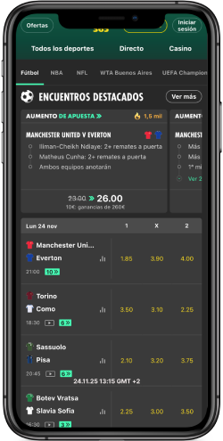 Captura de pantalla móvil de la página principal bet365 de deportes