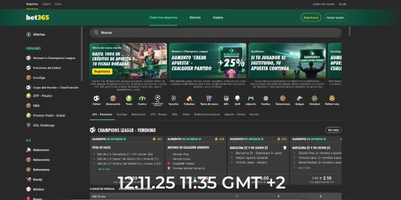 Capture d'écran de la page d'accueil de bet365