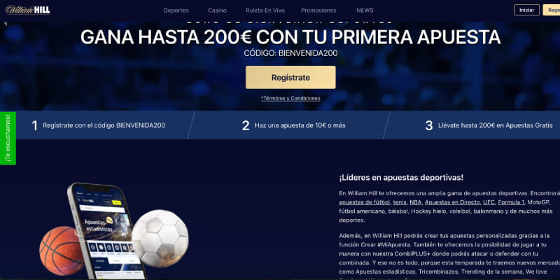 la captura de pantalla de la página principal William Hill