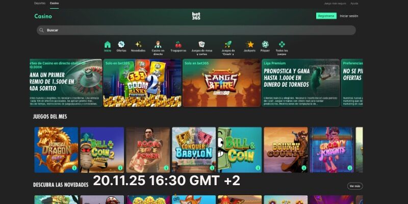 Captura de pantalla de la página del casino bet365