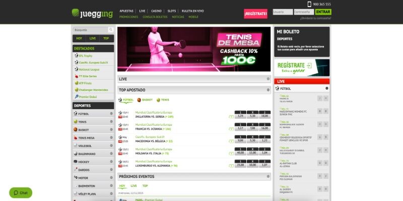 Captura de pantalla de la página principal de Juegging