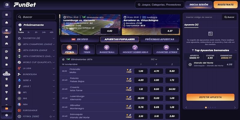 Captura de pantalla de la página de deportes de Funbet.