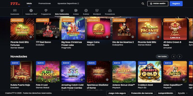 Captura de pantalla de la página del casino Casino777.
