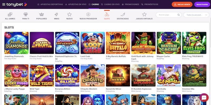 Captura de pantalla de la página del casino TonyBet.