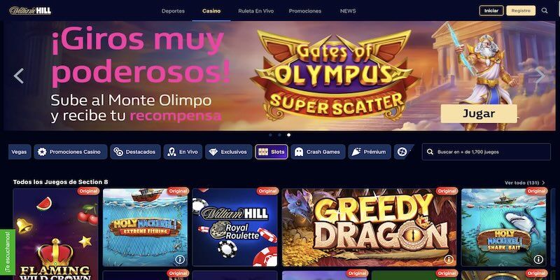 Captura de pantalla de la página del casino William Hill.