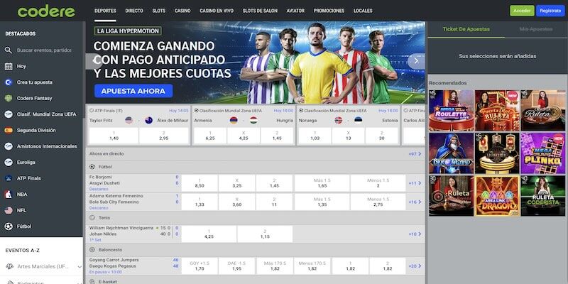 Captura de pantalla móvil de la página de deportes de Codere.