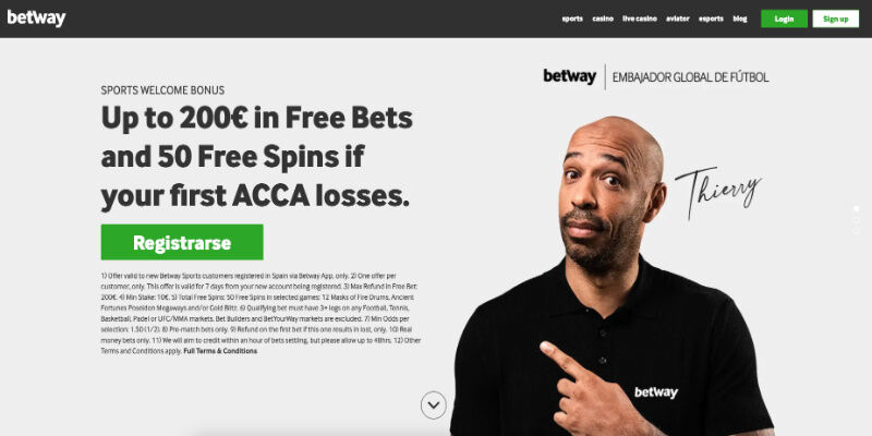 la captura de pantalla de la página principal Betway