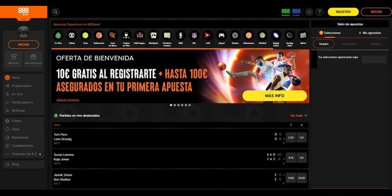 Página principal de 888Sport