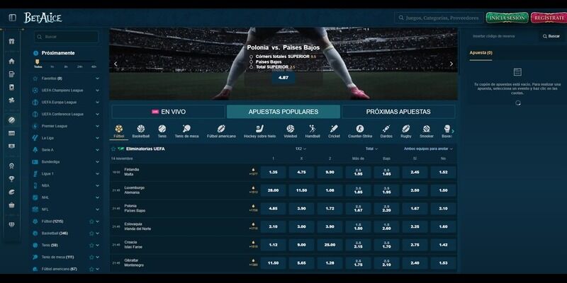 Página principal de BetAlice