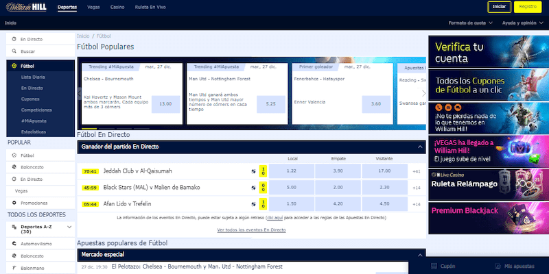Página de deportes de William Hill