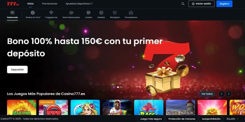 La página principal del casino de Casino777