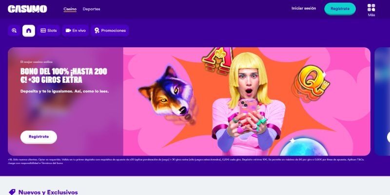 La página principal del casino de Casumo