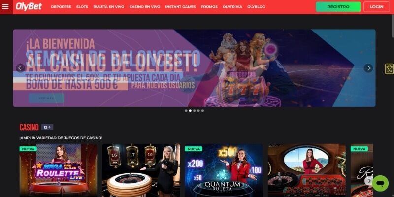 La página principal del casino de  OlyBet