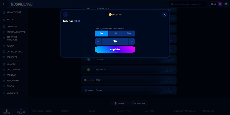 MEJOR CASA DE APUESTAS ACEPTANDO DOGECOIN: BOOMERANG BET