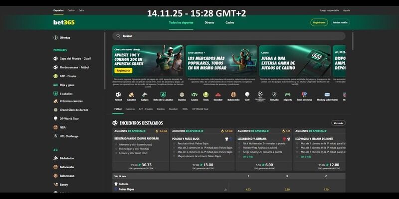 Captura de pantalla de la página de deportes de bet365