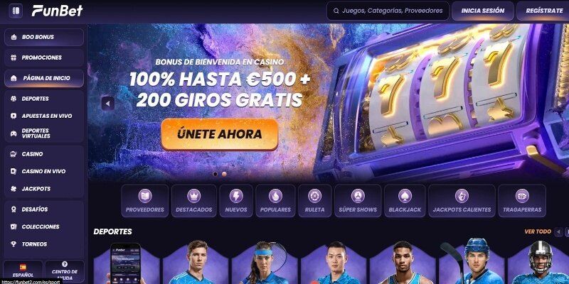 La página principal del casino de Funbet