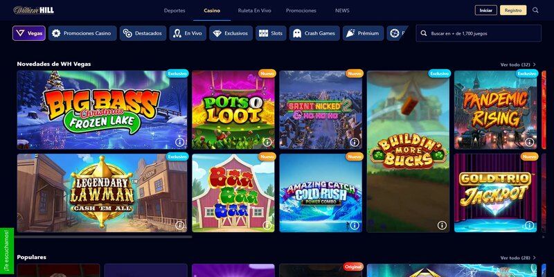 La página principal del casino de William Hill