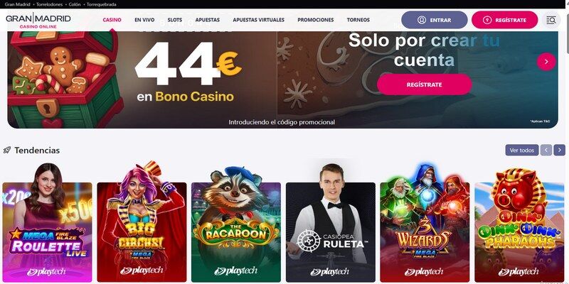 La página principal del casino de  Gran Madrid