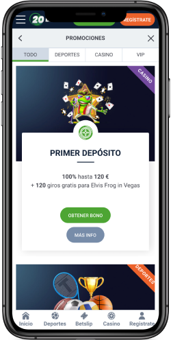 Captura de pantalla móvil de la oferta de bienvenida del casino 20Bet