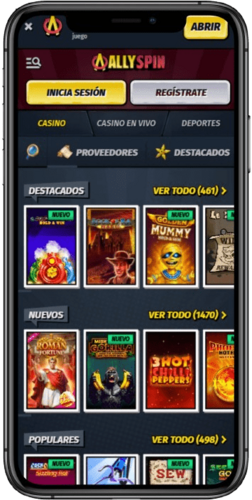 Captura de pantalla de la página del casino de la casa de apuestas Allyspin