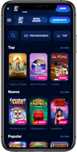 Captura de pantalla de la página del casino de la casa de apuestas Boomerang Bet
