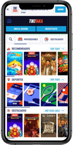 Captura de pantalla de la página del casino de la casa de apuestas. Tikitaka