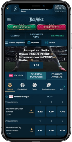 Página principal de la casa de apuestas BetAlice