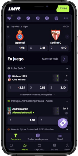 Página principal de la casa de apuestas Immerion