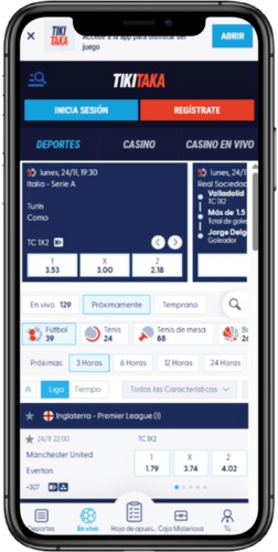 Página principal de la casa de apuestas TikiTaka