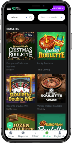 Captura de pantalla móvil Granawin de la página del casino.