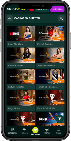 Captura de pantalla móvil SpinBetter de la página del casino.